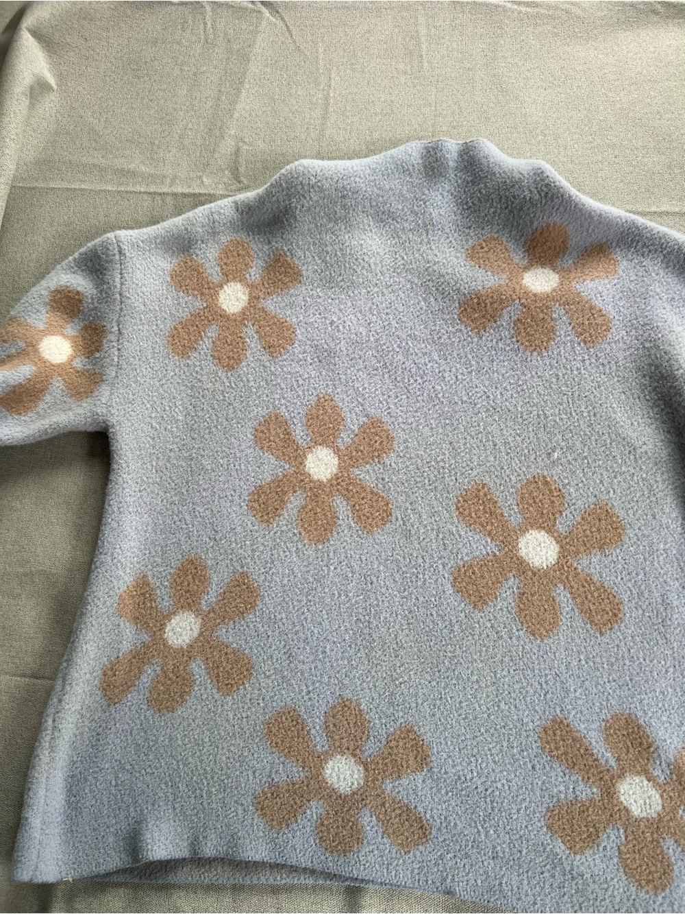 Philosophy Blue top with Brown Flowers